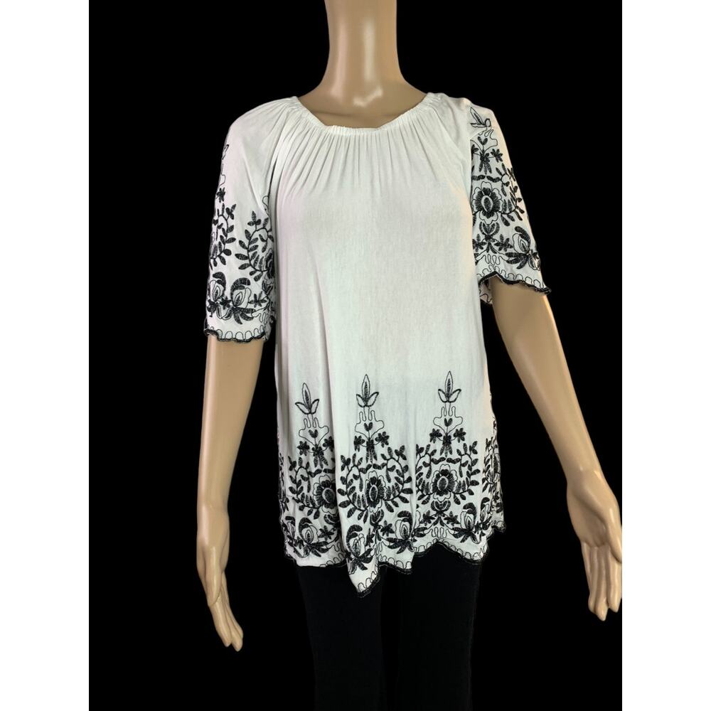 Liv Los Angeles Women's Size XL Blouse Boho Peasant Embroidered 4 Way Stretch